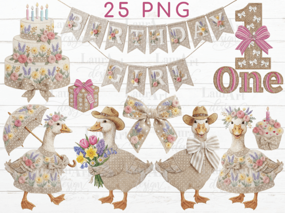 Birthday Goose Embroidery 1st First Bday