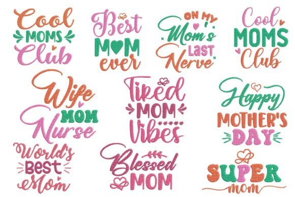 Fun Mom Quotes Embroidery Bundle Set