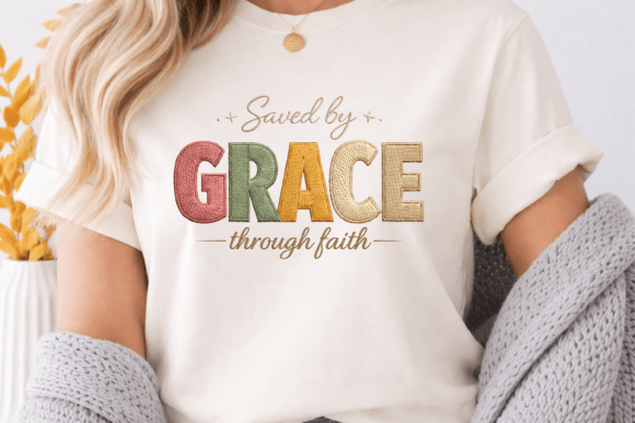 Saved by Grace Embroidery Style PNG